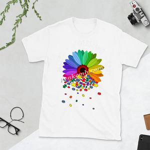 Nouvelle idée de produit 2021 accepter comprendre l'amour autisme fleur Appliques écologique Anti-boulochage femmes t-shirt - Product Image 4