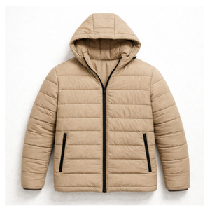 Men's Hooded Down Puffer Jacket Solid Color Windproof Thick Winter Casual Zipper Closure Regular Fit 100% Polyester - Product Image 2