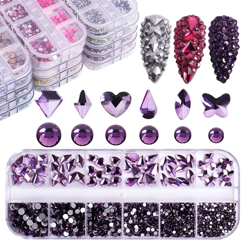 Multi-Shape nail Ornament 3D Crystal 12 grid nail decorations accessories nail art charms rhinestones