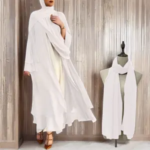 YWQS New Design Modest Open Muslim Dress for Women Polyester Long Sleeve Islamic Abaya with hijab Dubai Abaya