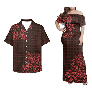 Custom Couple Sets Blue Couple Shirts Design for <strong>Lovers</strong> Polynesian Tribal Pattern Shirts for Men and Women Plus Size <strong>Dress</strong> 2pcs - Product Image 6