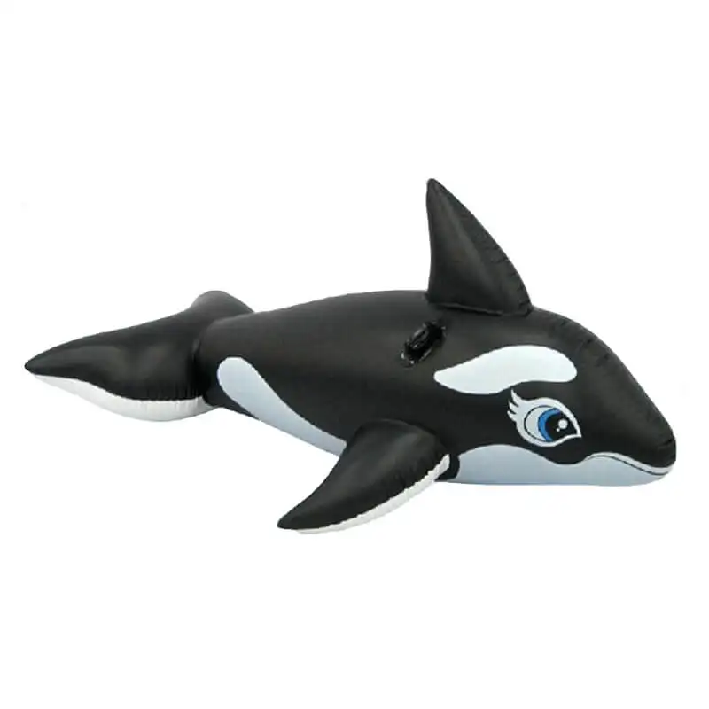 ปลาวาฬพองสระว่ายน้ำของเล่นสีดำพีวีซีพองปลาวาฬไรเดอร์