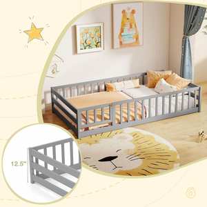 Cama Montessori con barandillas de seguridad de longitud completa, puerta y pestillo, cama Montessori de madera para niños, niñas y niños pequeños - Product Image 5