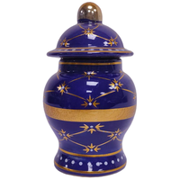 Pot à gingembre moderne avec couvercle Décoration d'intérieur Pot bleu et or Décoration Vase à rayures tendance pour la décoration