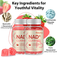 BioFlex Gummies à la fraise avec logo personnalisé, 1000 mg de NAD+ Plus, nicotinamide et resvératrol, compléments alimentaires avec phytosome de quercétine