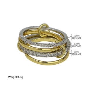 แหวนสแต็คเซอร์โคเนียทองเหลืองละเอียดอ่อนขนาด7/8/9แหวนสแต็คที่เชื่อมต่อกันชุบสองสี - Product Image 6