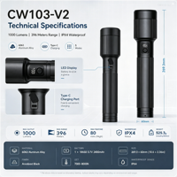 Lampe de travail étanche CW103 V2 1000+ Lumens, lumière blanche froide 8000K, rechargeable Type C, pour camping, urgence, extérieur - Vente en gros