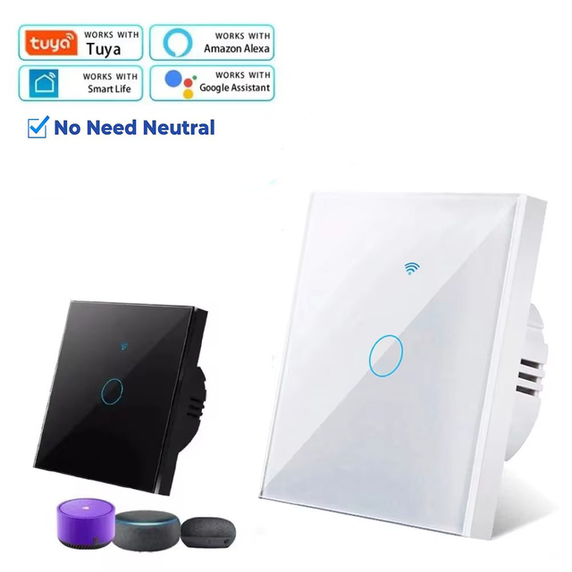 Tuya WiFi Smart Switches US EU Standard No Neutral Wire Required 1/2/3 Gang Light Smart Light Switch Work with Alexa Google Home