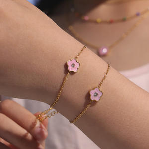 Grazioso Set di Gioielli per Bambini Placcato <span class=keywords><strong>Oro</strong></span> 18K in Acciaio Inossidabile con Fiori in Zircone e Lavorazione a Smalto Collana Bracciale Orecchini Anello - Product Image 2