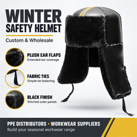 Casque de sécurité d'hiver personnalisé en gros, noir, avec protège-oreilles en peluche et attaches en tissu pour fournisseurs de vêtements de travail extérieurs
