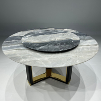 KINS-WING Nouveau Design Maison De Luxe Table À Manger Ronde Moderne Minimaliste En Acier Inoxydable Pieds Marbre Rotatif Table À Manger Ensemble