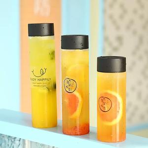 Tasses de boisson de jus de fruits frais en plastique transparent vides 400ml 500ml 600ml bouteilles rondes pour animaux de compagnie avec étiquette personnalisée - Product Image 1