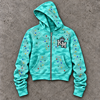 Sweat à capuche zippé pour homme avec strass, style streetwear oversize, orné de cristaux, motif camouflage, logo personnalisé
