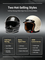 Casque de moto rétro léger en fibre de carbone certifié ECE DOT, absorption des chocs, doublure lavable, intégral/ouvert