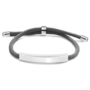 Bracciale in corda con incisione in metallo con barra vuota in acciaio inossidabile all'ingrosso per bracciale rigido con nome ID con Logo personalizzato amante - Product Image 3