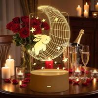 Lámpara de Mesa LED Mini Personalizada con Diseño de Ilusión 3D, Material Acrílico, Decoración Minimalista para Dormitorio