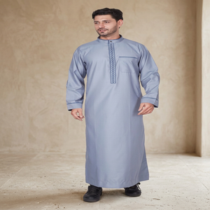 AL ARAB READY MADE TAILOR <b>Men's</b> Light Blue Solid <b>Thobe</b> Long Sleeve Floor Length Hooded Embroidered Middle East Style Prayer Wear - Product Image 2