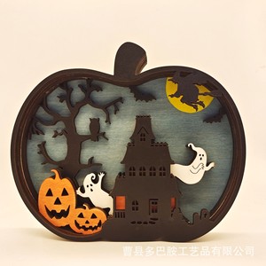 Linterna de Calabaza de Madera para Halloween, Adorno Decorativo Tallado, Decoración para Fiestas en Interiores - Product Image 2
