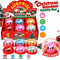 Jouet Squishy de Noël personnalisé en forme de chignon, poupée souple en caoutchouc scintillant à presser, sous emballage blister, pour commande en gros, fournitures de fêtes, revente