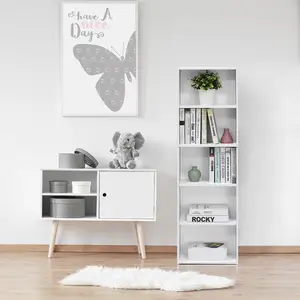 木製棚5-Tier Reversible Color Open Shelf Bookcase、Whiteカスタムサイズと色ホームオフィスデコテープ