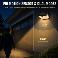 Lampes solaires à détecteur de mouvement étanches pour extérieur, lumière blanche chaude 3000K, grand angle, lumière de sécurité solaire murale PIR pour patio, cour