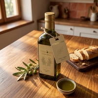 Étiquettes suspendues personnalisées en papier kraft avec logo en feuille d'or et gaufrage pour huile d'olive et produits gastronomiques