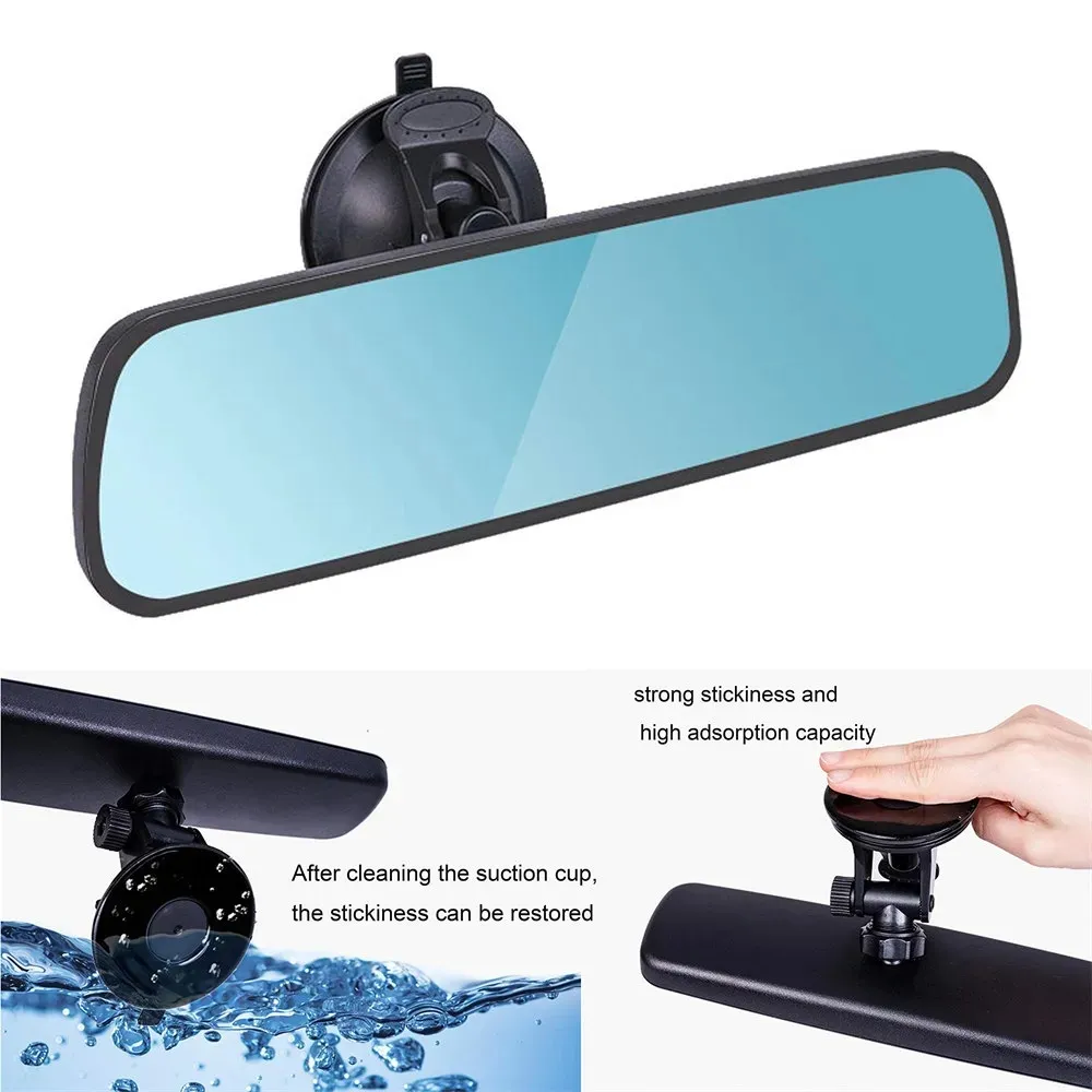 Grande angular Anti-reflexo Azul Espelho Retrovisor Universal 360 Gira Ventosa Ajustável Interior Carro Espelho Retrovisor