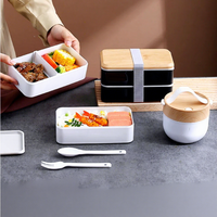 Boîte à lunch en plastique anti-fuite, récipient de stockage alimentaire, boîte à lunch sûre avec couvercle en bambou