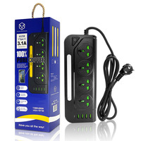 Multiprise universelle verticale avec 4 ports USB, 1 port Type C 3.1A à charge rapide, étanche IPX6, câble de 2m, courant nominal 16A