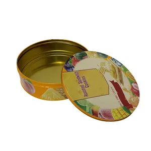 定制设计装饰廉价新奇圆形马来西亚黄油饼干罐饼干展示金属包装锡盒带插入物