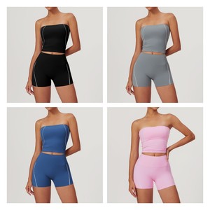 Custom Logo Strapless Top Girls Stripe Bandeau Neck Breathable Stretchy Active Wear Slim Fit Workout Yoga <strong>Boob</strong> <strong>Tube</strong> - Product Image 3