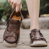 Sandales en cuir respirantes faites à la main pour hommes, chaussures de marche décontractées d'extérieur à bout fermé avec fermeture éclair latérale, taille 38-46