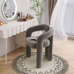 Tabouret de maquillage moderne en métal crème avec dossier Table de manucure Coiffeuse pour maison Chambre à coucher Boutique de manucure pour salon - Product Image 4