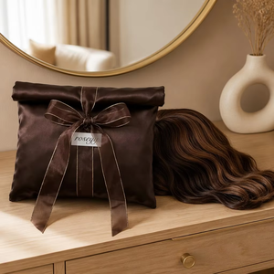 Pochette en satin rose imprimée avec logo personnalisé pour extensions capillaires, cosmétiques, rangement, sac de luxe en soie pour perruques, emballage cadeau, pochette anti-poussière en satin - Product Image 4