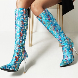 Classic Embroidered Shoes <b>Boots</b> Floral Print Sexy Lady's High Heel <b>Boots</b> Dress Shoes Pointy Toe Knee High Size 43 - Product Image 5
