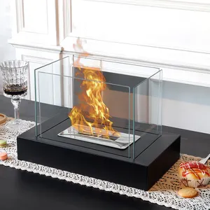 Classic Design Christmas Tabletop Fireplace Rectangular Metal Fire Pit Coffee Table Bar Decorative Mini Fireplace