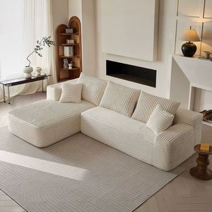 Sofá seccional modular en forma de L de pana negra a rayas, comprimido al vacío, con chaise longue para sala de estar - Product Image 1