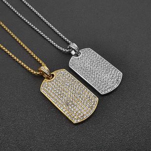 yunnique Hip Hop Style Stainless Steel Gold Plated Full Diamond Rectangular Pendant Necklace For Men - Product Image 3