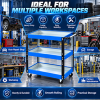 Chariot à outils à 3 niveaux de qualité supérieure, structure stable, étagères de rangement bleues pour atelier de réparation automobile