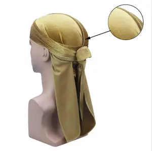 超级促销批发定制品质男士丝绸设计师天鹅绒头巾波浪帽头带设计师标志男女通用杜拉
