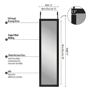 15x51 Noir Suspendu <span class=keywords><strong>Porte</strong></span> Miroirs En <span class=keywords><strong>Bois</strong></span> <span class=keywords><strong>Miroir</strong></span> Pleine Longueur pour La Maison <span class=keywords><strong>Miroir</strong></span> Mural avec Cintre et Verre Incassable - Product Image 2
