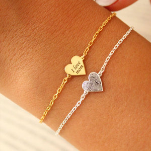 Wholesale 316L Stainless Steel 14k 18k Gold Plated Fashion <b>Bracelets</b> & <b>Bangles</b> Fingerprint Mama Mom <b>Bracelet</b> for Mama Mom Mother - Product Image 3