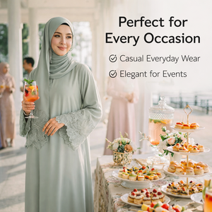 Conjunto de Abaya Musulmana con Hiyab a Juego, Puños Bordados Florales, Multicolor, ODM - Product Image 5