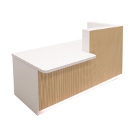 Comptoir d'accueil en acier inoxydable avec dessus en bois, design traditionnel pour restaurants, salons, boutiques, écoles, hôpitaux, centres commerciaux - Durable