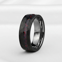 Bague en tungstène martelé noir mat de 8 mm avec incrustation d'opale de feu, bijoux fantaisie, bague de fiançailles de haute qualité pour homme, cadeaux d'anniversaire
