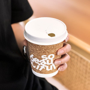Tasses à café haut de gamme à double paroi isolées thermiquement, design liège, double revêtement en pâte de bois, écologiques et biodégradables pour café - Product Image 4