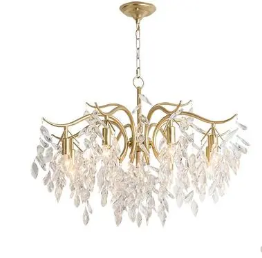 American French Luxury Iron Crystal Chandelier Bedside Bedroom LED Hanging Modern Lights