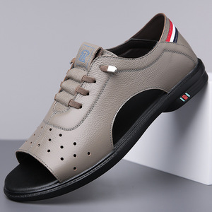 <span class=keywords><strong>Sandales</strong></span> d'été décontractées en cuir pour hommes Xuanhui, respirantes, à bout ouvert, style <span class=keywords><strong>gladiateur</strong></span> romain, légères, plates, pour la plage - Product Image 3