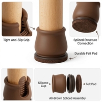 Patins de protection marron pour pieds de meubles, en silicone et feutre, antidérapants, anti-rayures pour sols, pour canapé et table