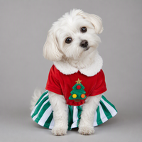MEIQIPETBABY Robe de Noël en velours rouge pour animaux de compagnie, ensemble de costume d'hiver avec col en sherpa, jupe rayée verte et blanche, chapeau d'elfe, tailles S-XL